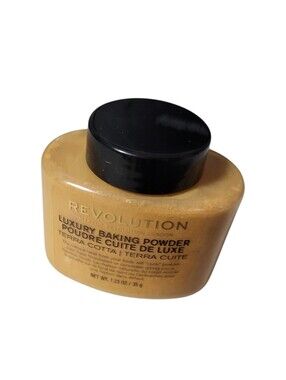 Revolution Luxury Baking Powder Jar in Tan with Black Lid